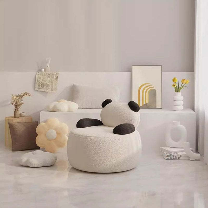 Contemporary Bear Lambswool Wood Accent Chair