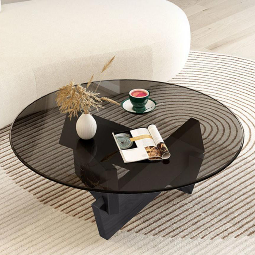 Scandinavian Glass Triangular Wood Coffee Table