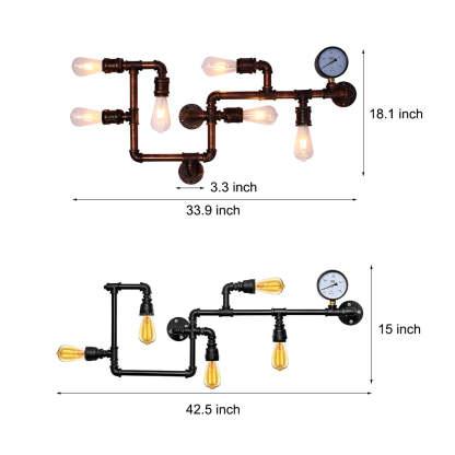 Vintage Iron Water Pipes Retro Creative Industrial Style Wall Light Fixture-Lighom