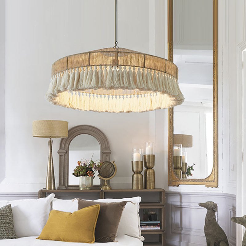 Contemporary Boho Linen Rope Tassel Pendant Light