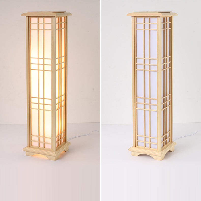 Japanese Wood Acrylic Pillar Rectangular Floor Lamp