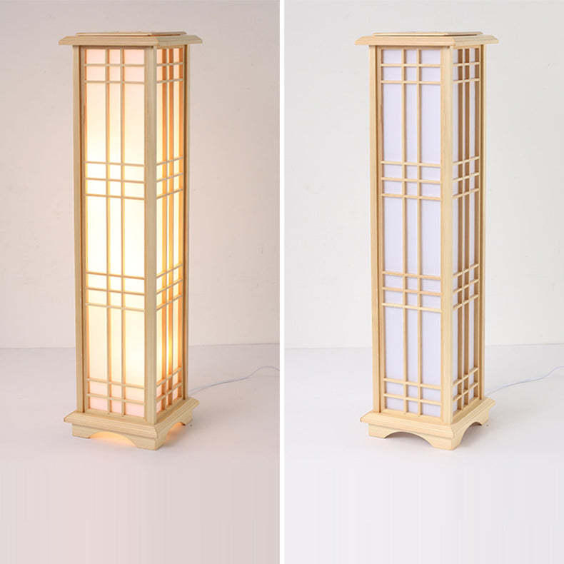 Japanese Wood Acrylic Pillar Rectangular Floor Lamp