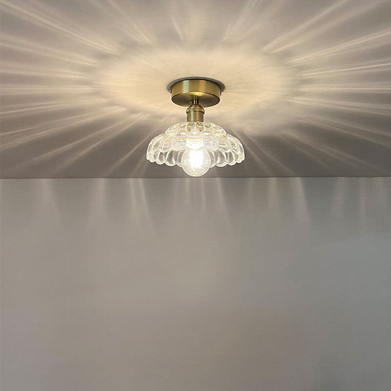 Vintage Brass Glass Dome Ceiling Light