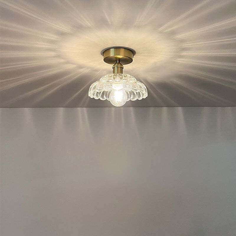 Vintage Brass Glass Dome Ceiling Light