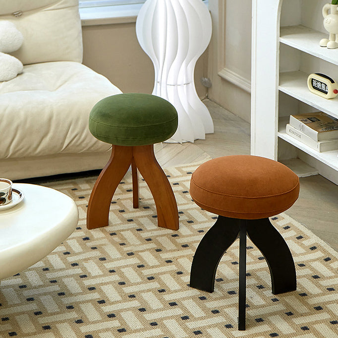 Vintage Triangle Base Wood Fabric Vanity Stool
