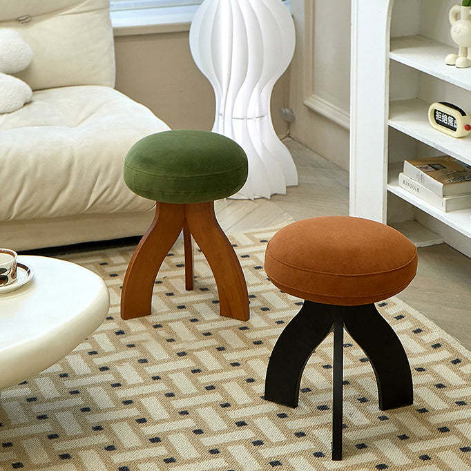 Vintage Triangle Base Wood Fabric Vanity Stool