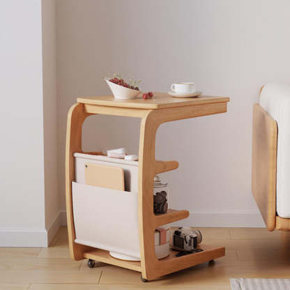 Japanese Wood Flip Cover 4-Tier End Table — White