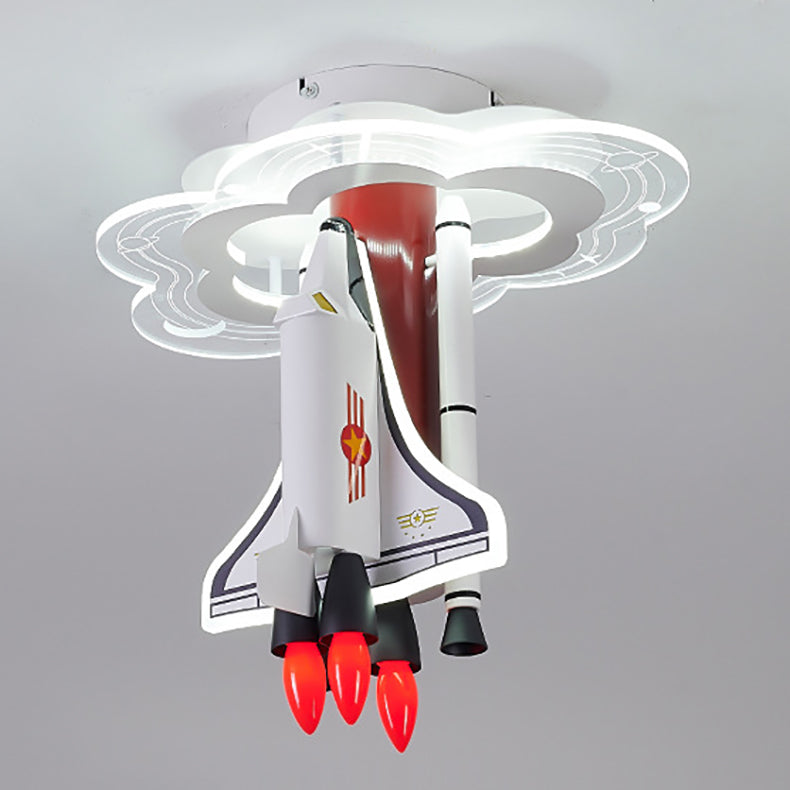 Iron Cartoon Aerospace Rocket Acrylic LED Kids Flush Light