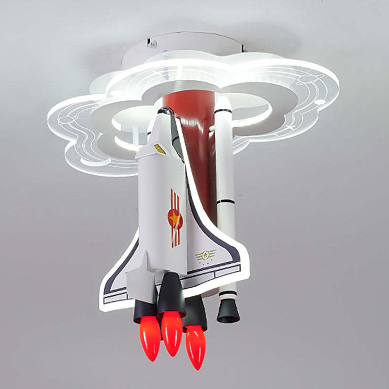 Iron Cartoon Aerospace Rocket Acrylic LED Kids Flush Light