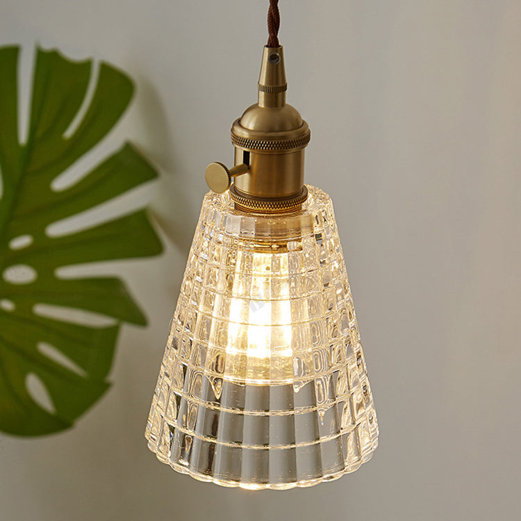Vintage Round Cup Brass Glass Pendant Light