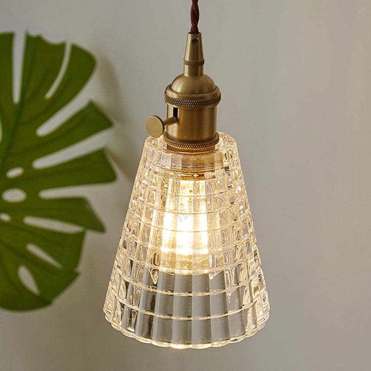 Vintage Round Cup Brass Glass Pendant Light