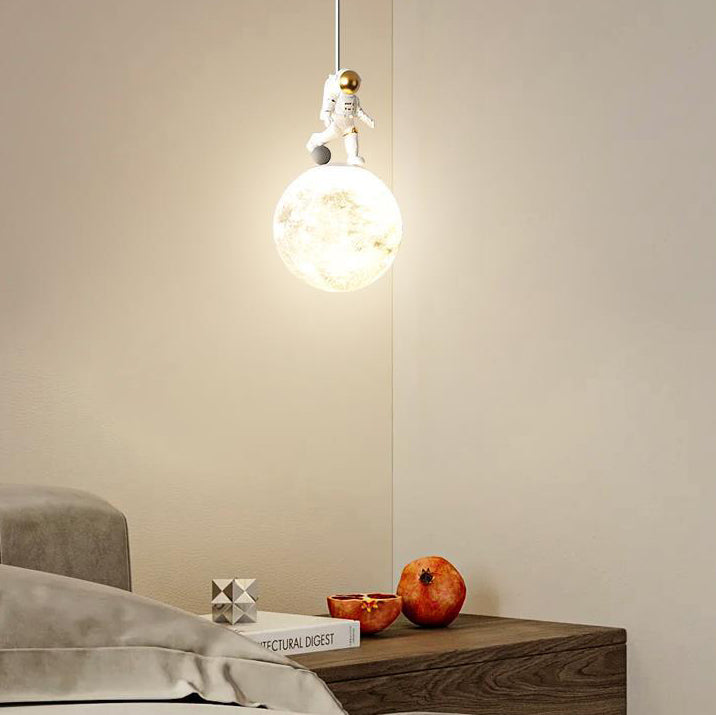 Minimalist Astronaut Moon Iron Resin LED Pendant Light