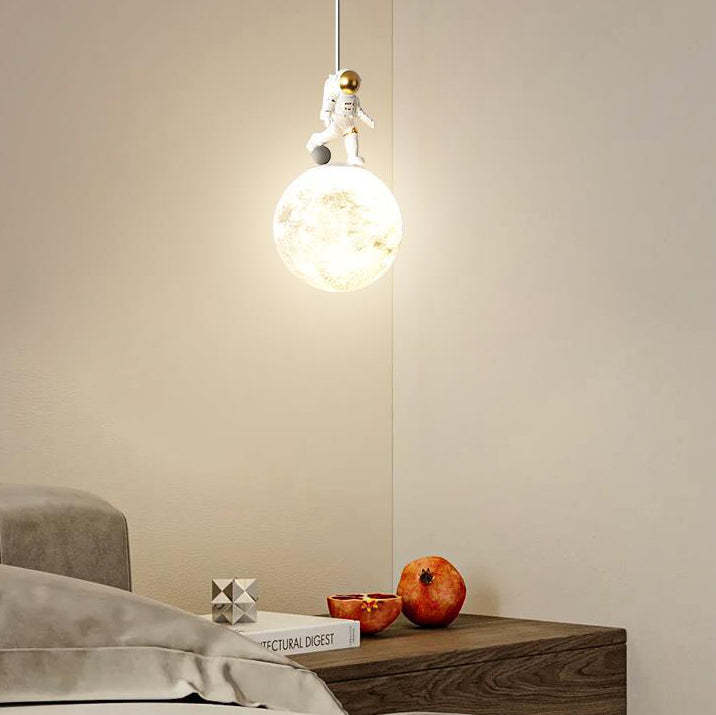 Minimalist Astronaut Moon Iron Resin LED Pendant Light