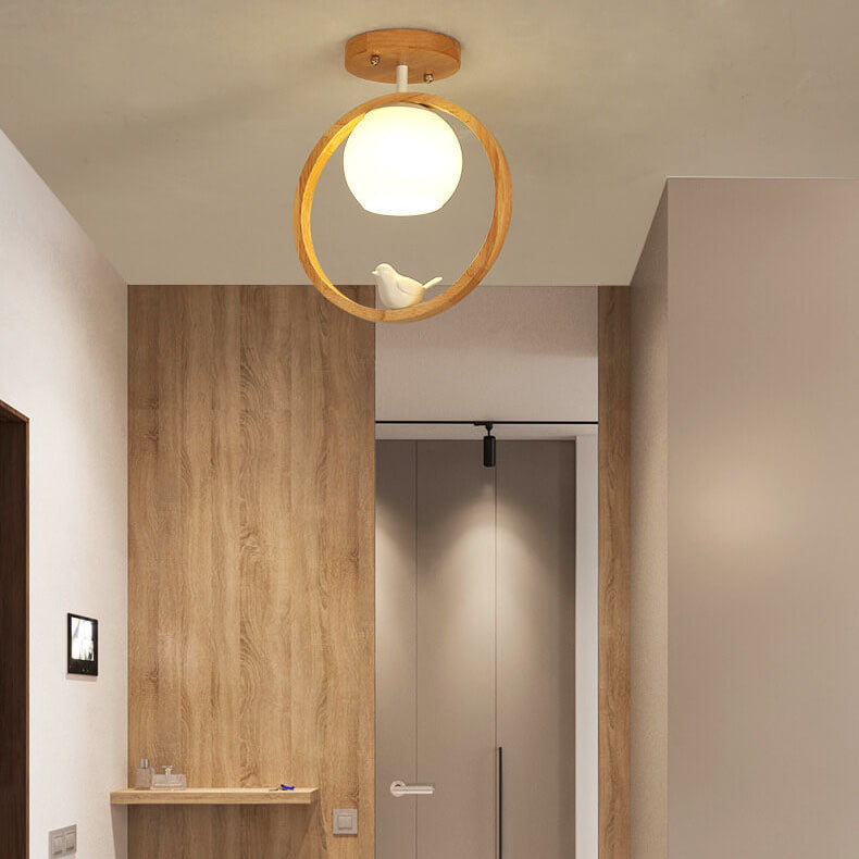 Modern Japanese Minimalist Log Bird Ceiling Light