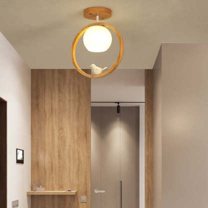 Modern Japanese Minimalist Log Bird Ceiling Light