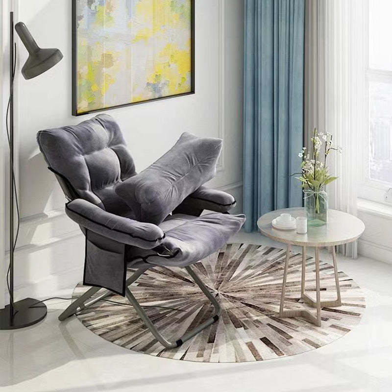 Minimalist Cotton Stainless Steel Accent Chair — Brown
