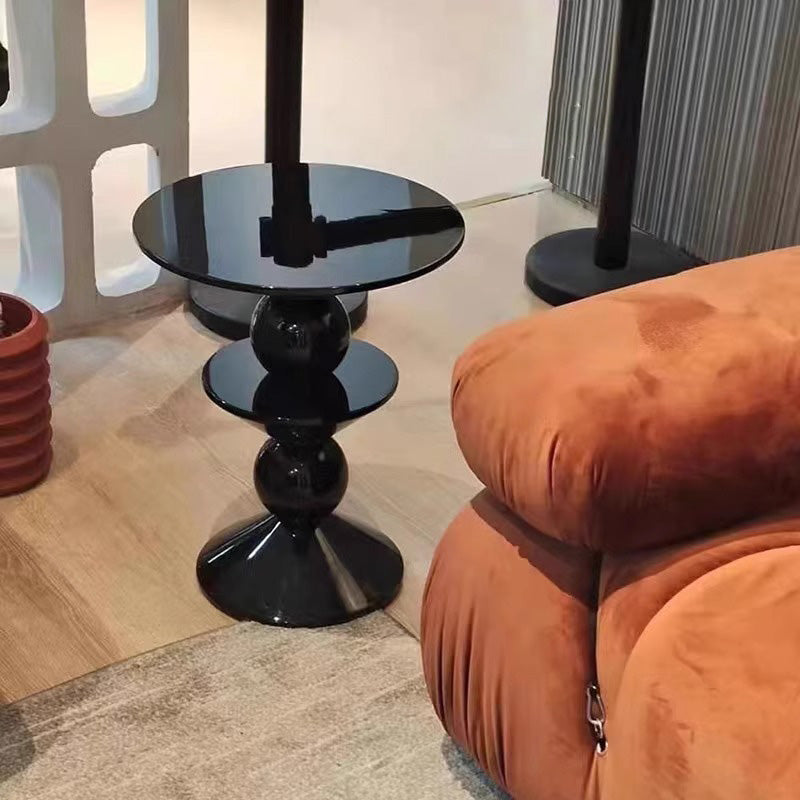 Nordic lacquer black resin metal glass side tables