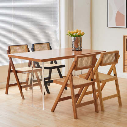 Vintage Rattan Rubberwood Dining Chair — A - Regular / Cherry Color