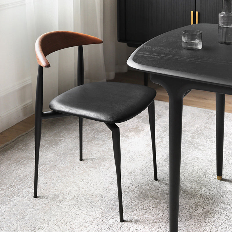 Nordic Cowl Curved Leather Wood Dining Chair