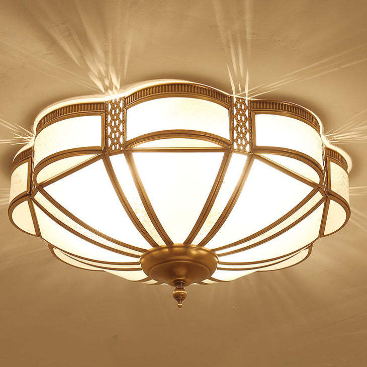 European Floral Copper Glass 3/4/6-Light Flush Mount