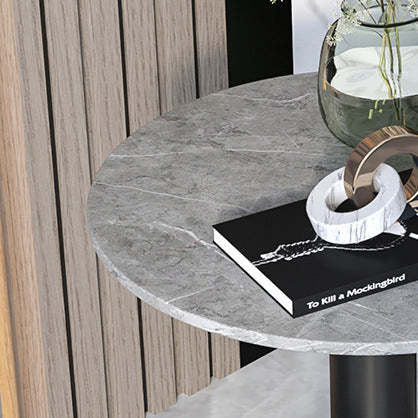 Luxury Rock Slab Geometric Base End Table — Black Rock Slabs + Gold Base