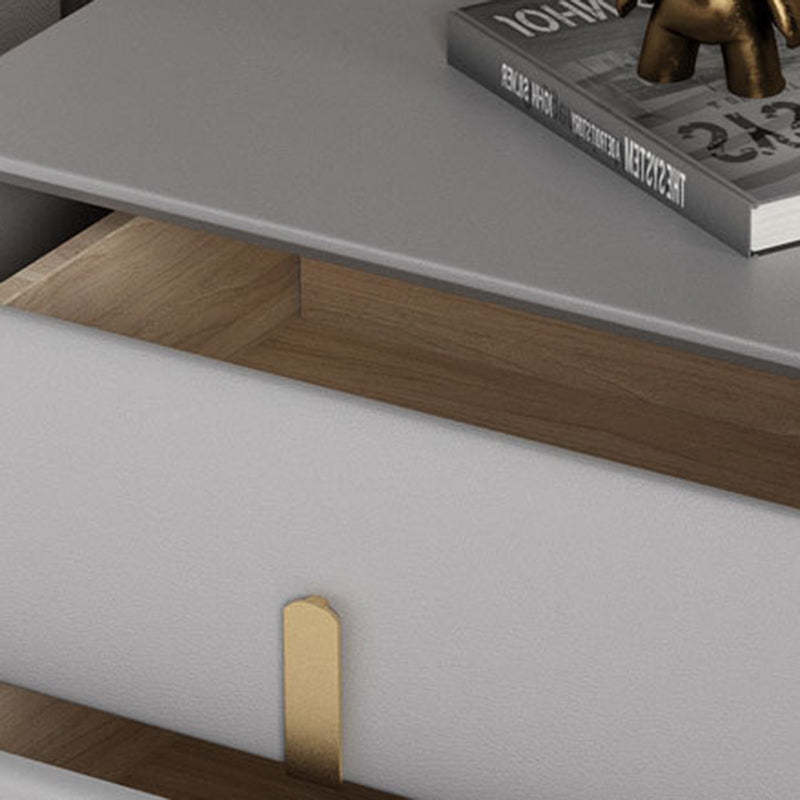 Modern Solid Wood Leather 2-Drawer Nightstand — Khaki
