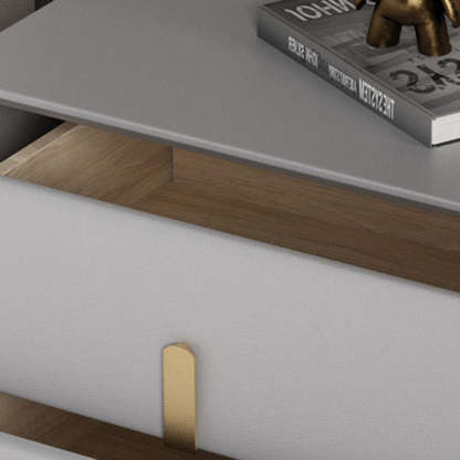 Modern Solid Wood Leather 2-Drawer Nightstand — Khaki