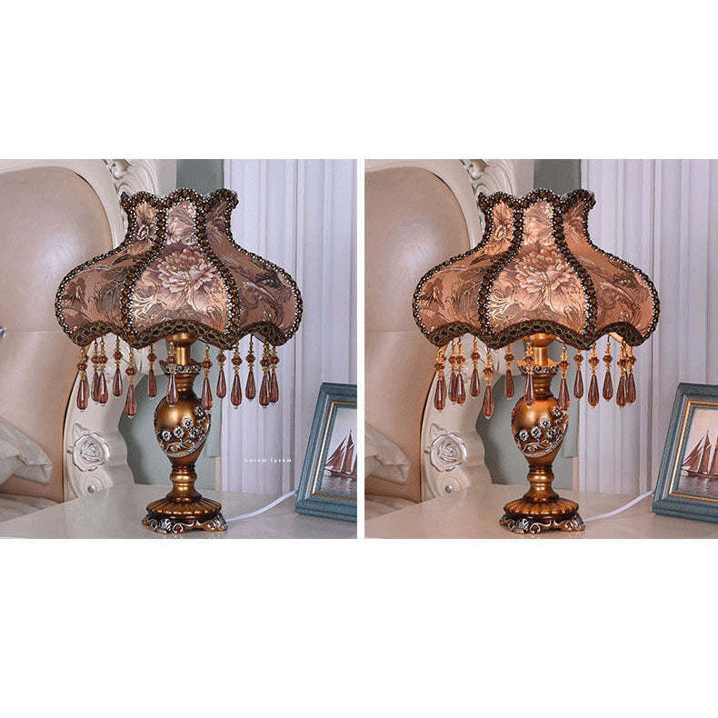 European Luxury  Fabric Lace Resin 1-Light Table Lamp
