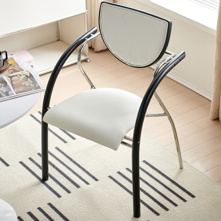 Nordic Microfiber Leather Wood Semicircular Dining Chair — Brown & White