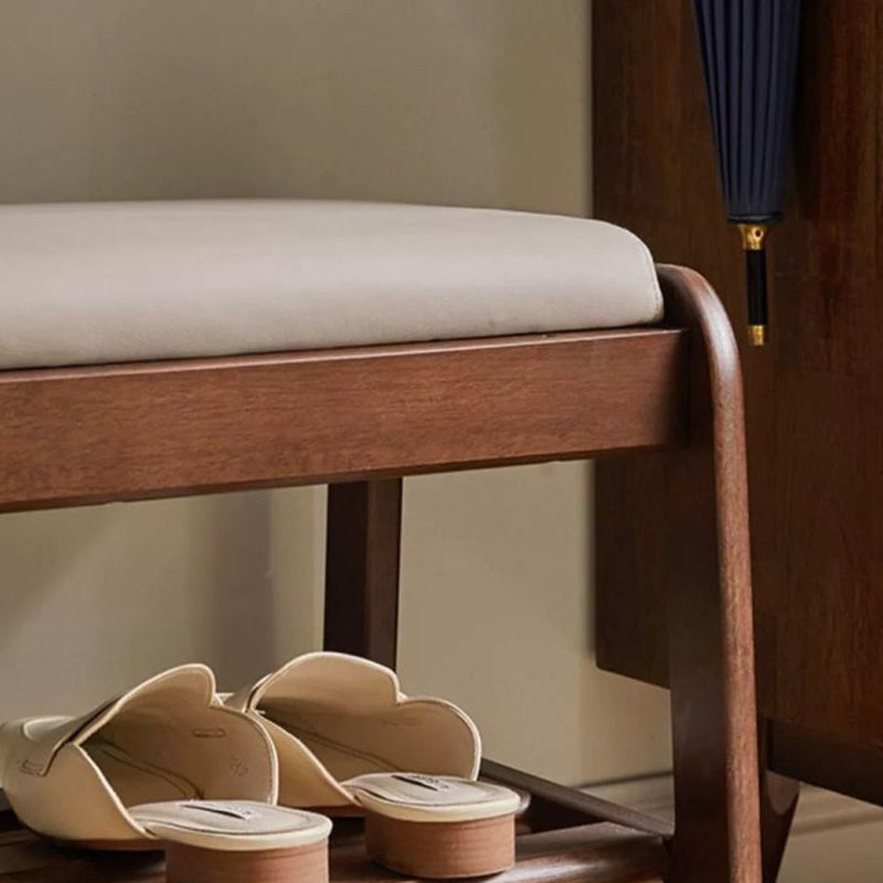 Minimalist Wood Leather Shoe Storage Bench