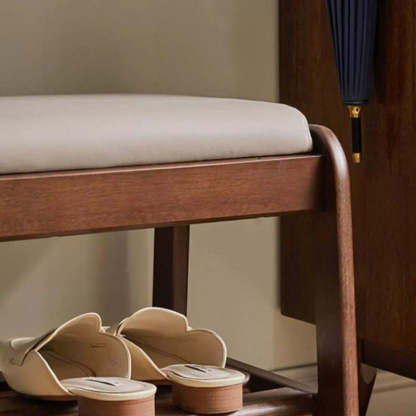 Minimalist Wood Leather Shoe Storage Bench