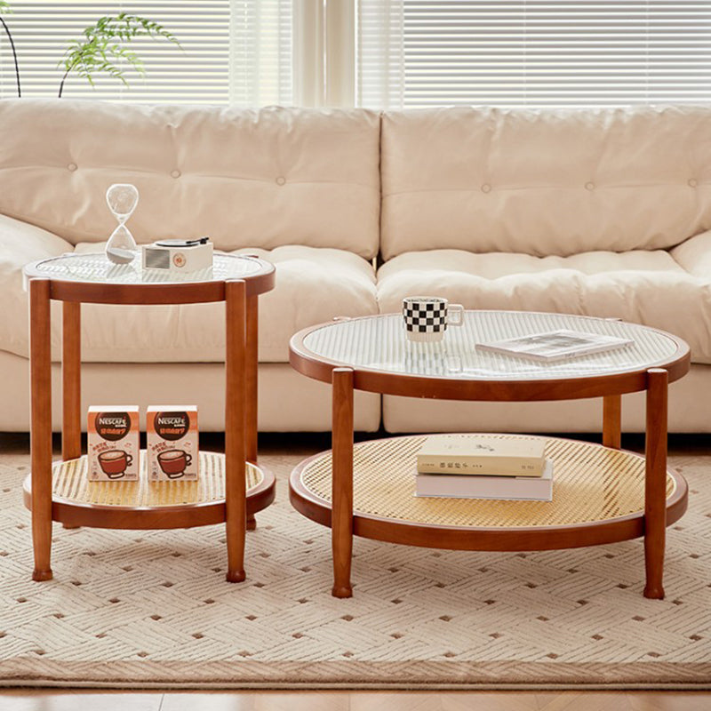 Minimalist Solid Wood Glass Rattan Coffee Table