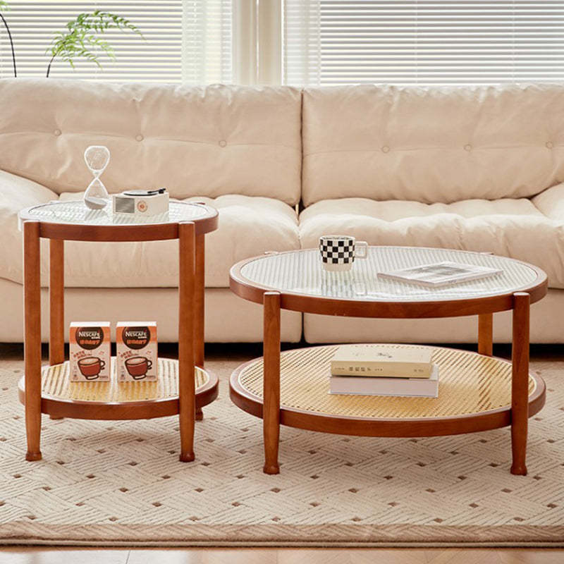 Minimalist Solid Wood Glass Rattan Coffee Table
