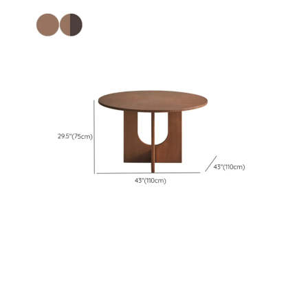Mid-Century Round Brown Wood Pedestal Dining Table