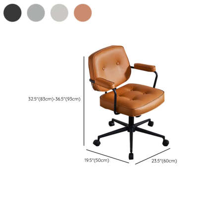 Trendy Tufted Leather Swivel Office Chair with Arms