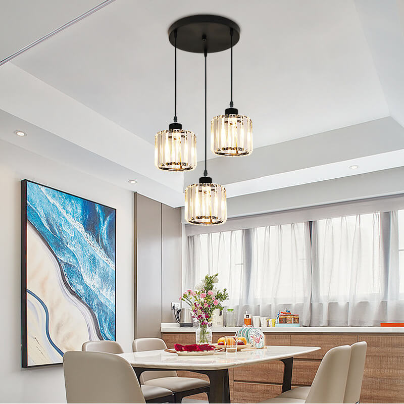 Textured Crystal 3-Light Cylindrical Jar Pendant — No Bulbs / Black / 220V-240V For UK/AU