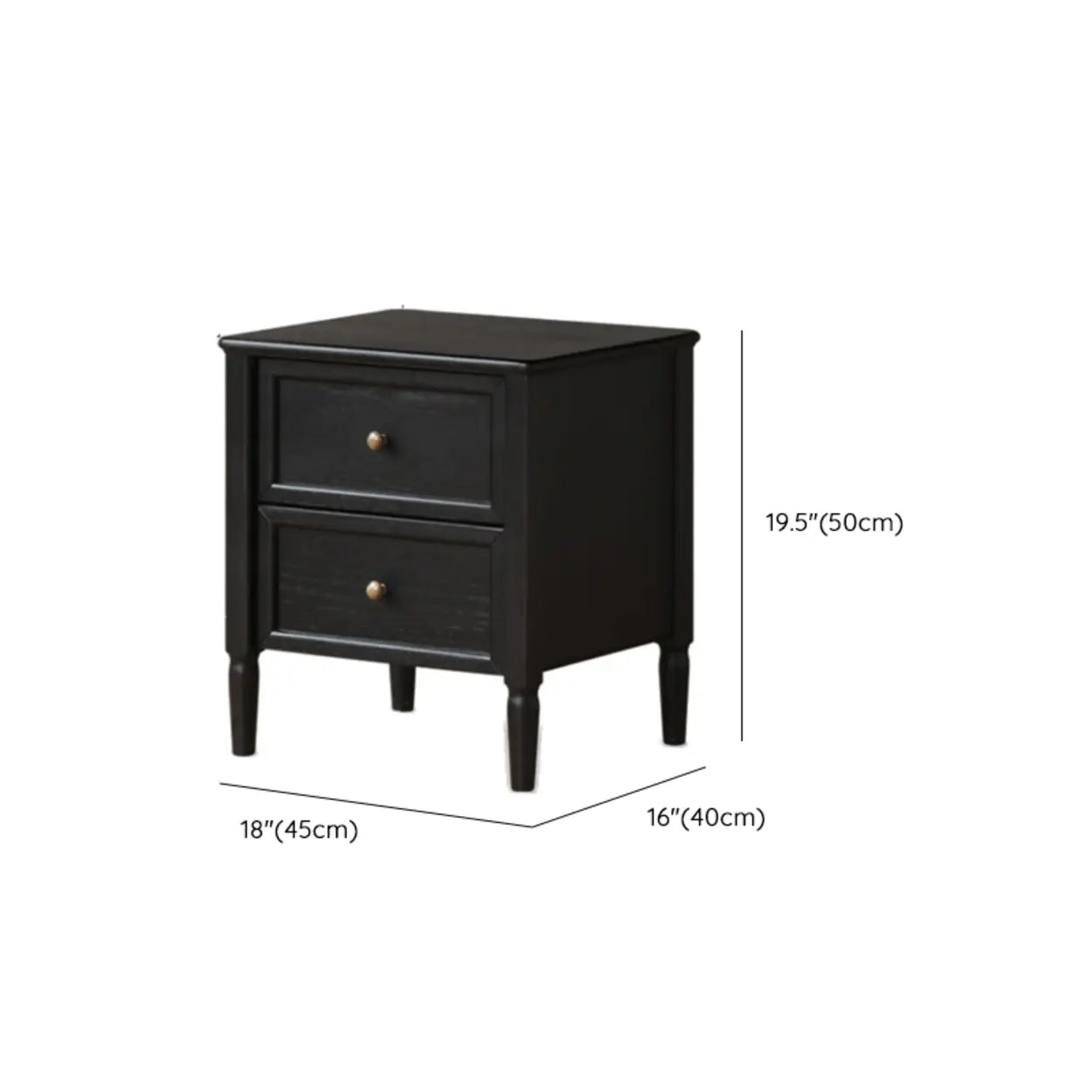 Black Square Oak 2-Drawer Bedside Cabinet