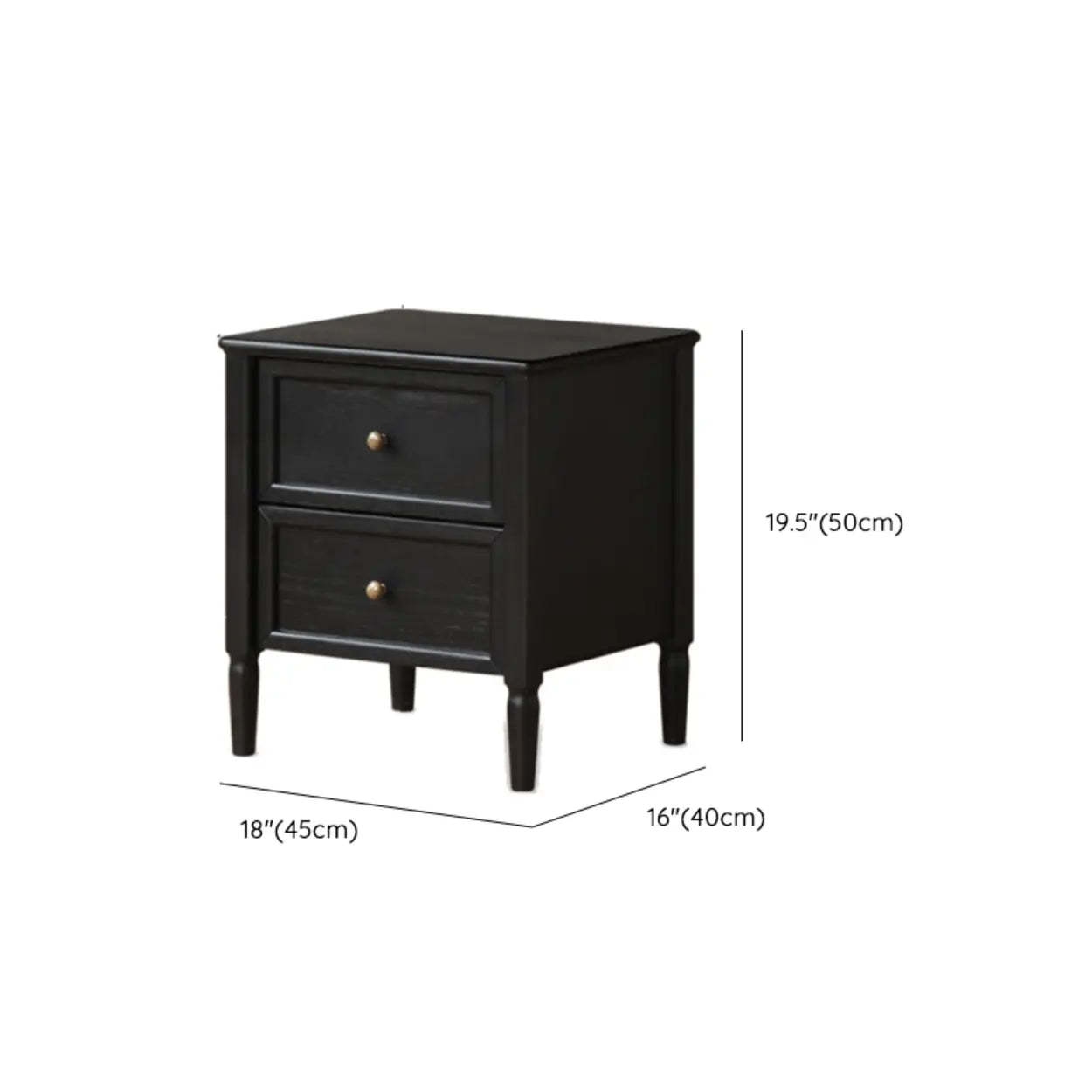 Black Square Oak 2-Drawer Bedside Cabinet