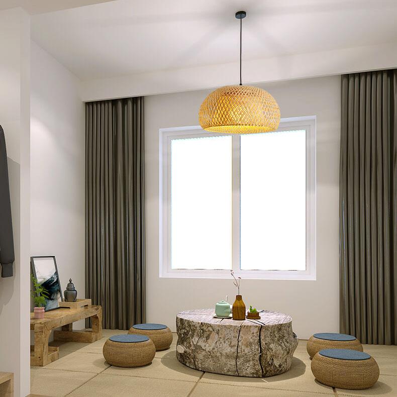 Lighom japanese single dome oak pendant lighting — 11.81" W x 39.37" L x 7.09" H / 220V-240V (UK/AU)