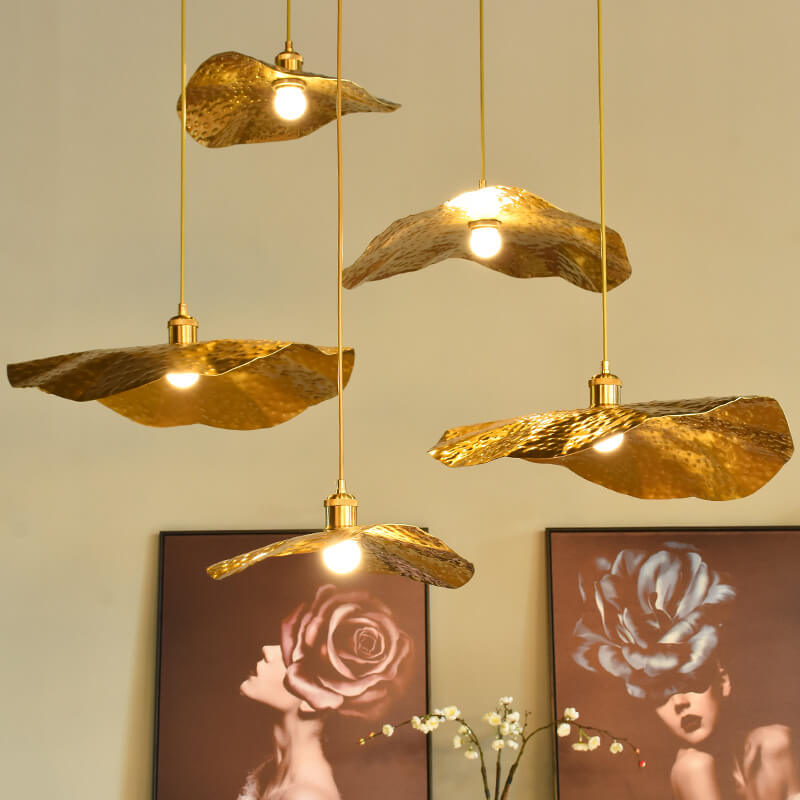 Modern Golden Bronze Lotus Leaf Pendant