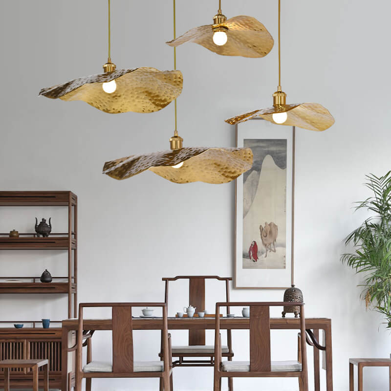 Lighom golden leaf iron pendant lighting for living room — 11.81" W x 39.37" L / 220V-240V (UK/AU