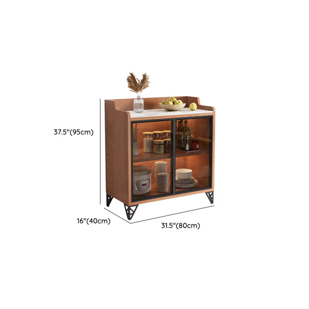 Nut-Brown Wood Kitchen Sideboard China Cabinet — Oak / 3