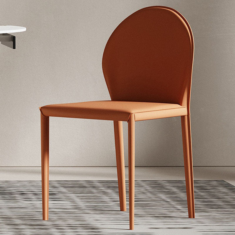 Minimalist Half Oval Leather Metal Dining Chair — Dark Gray