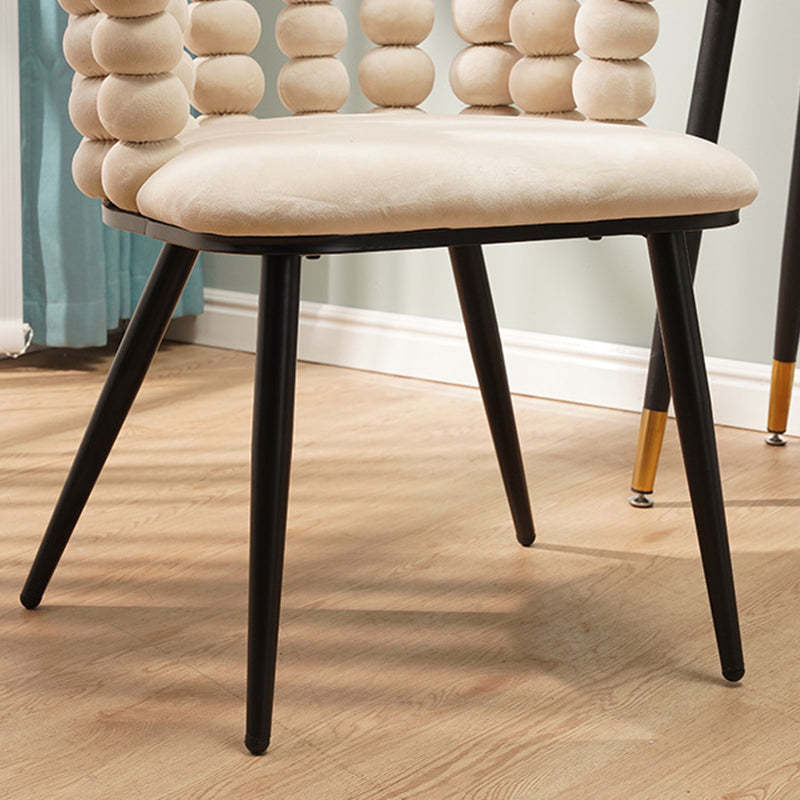 Contemporary Velvet Bead String Trapezoidal Vanity Stool — Light Green