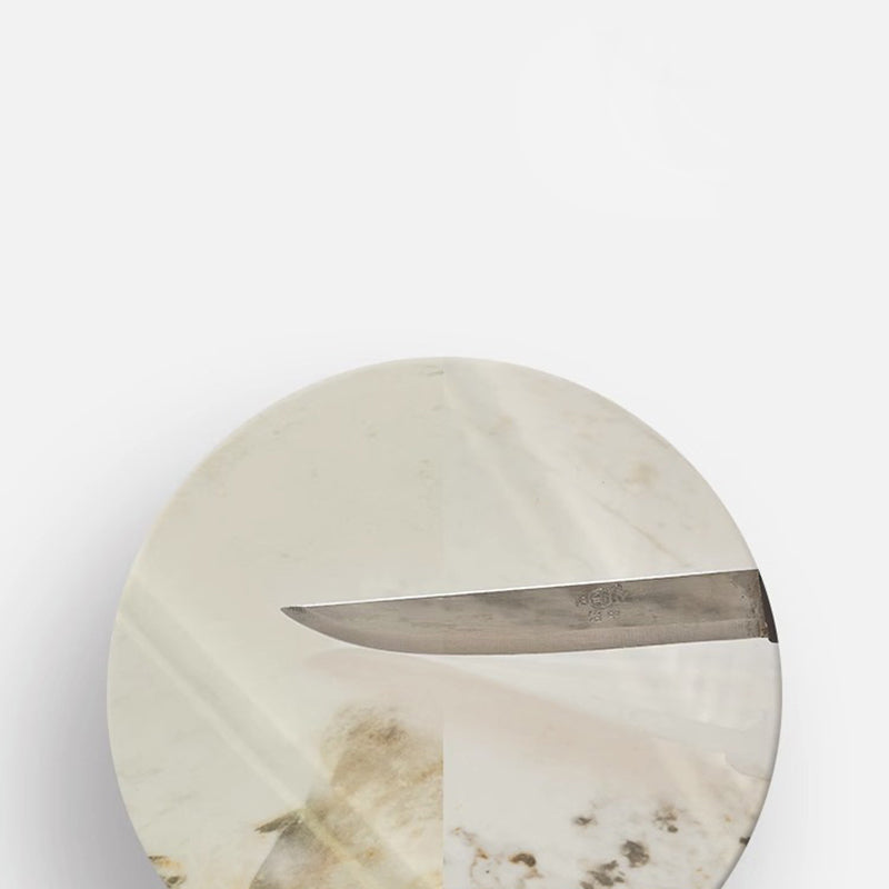 Minimalist Cylinder Rock Slab Metal Coffee Table