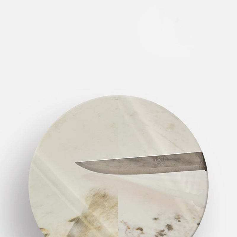 Minimalist Cylinder Rock Slab Metal Coffee Table