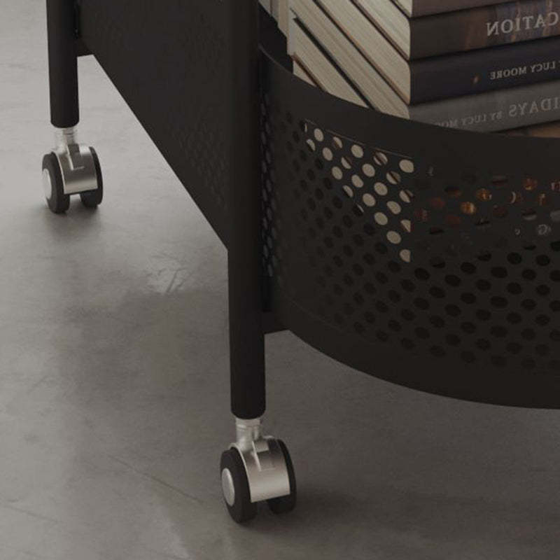 Contemporary Glass Iron Round Rolling Side Table 2-Tier