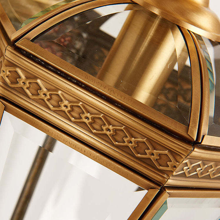European Hexagonal Lantern Copper Glass Outdoor Wall Sconce