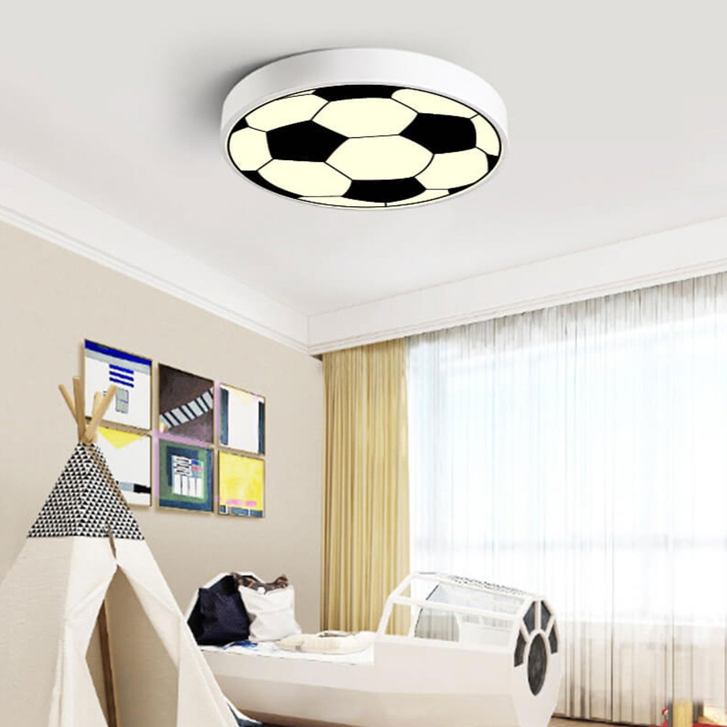 Cartoon Round Football LED Kids Flush Mount Light