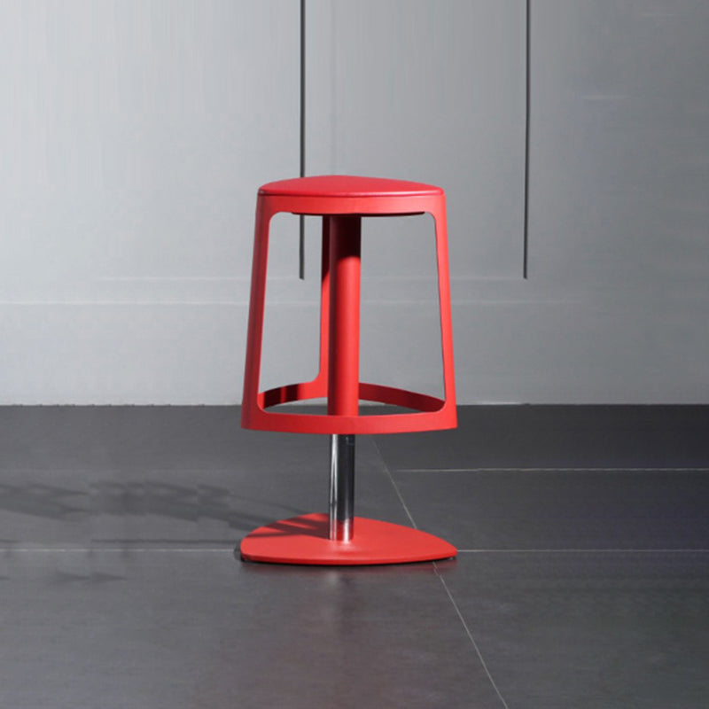 Contemporary Plastic Iron Triangle Swivel Bar Stool — Red